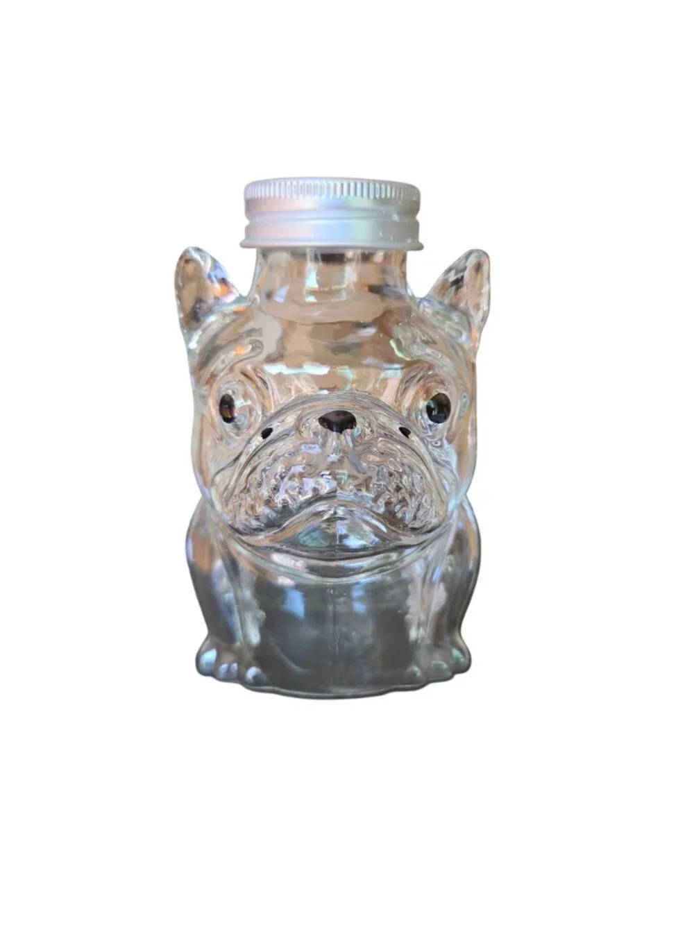 Bulldog Shaped Clear Glass Jar Airtight Lid Storage Dog Treats or Small Items
